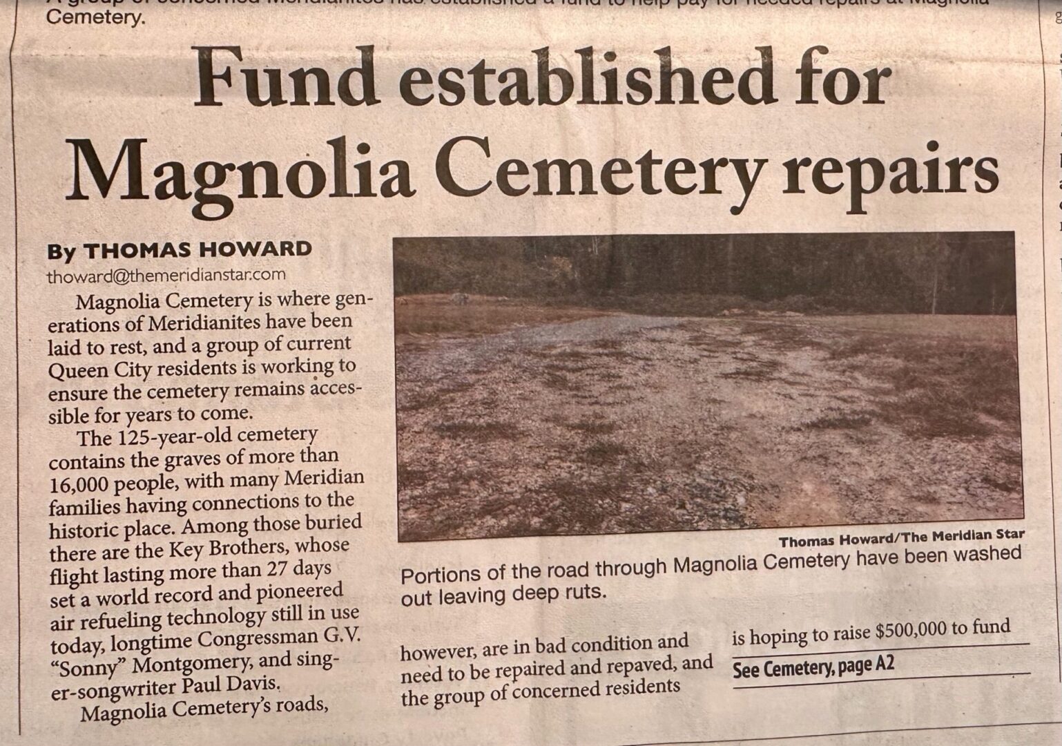 A newspaper article about the construction of magnolia cemetery.